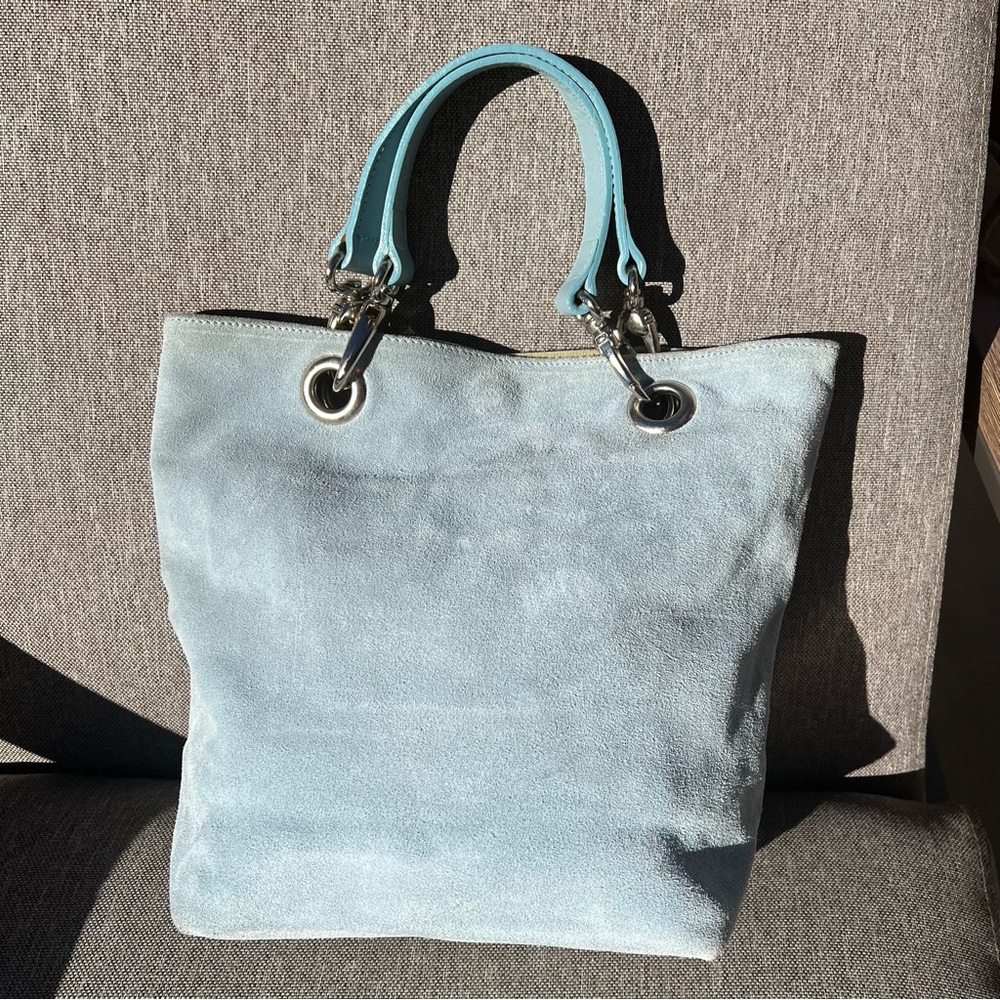 Vintage TANNER Made in Italy - Blue Suede Small Tote Handbag